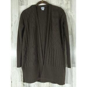 Chicos Cableknit Cardigan Sweater Size 0 or Small Brown Cashmere Wool Blend Open
